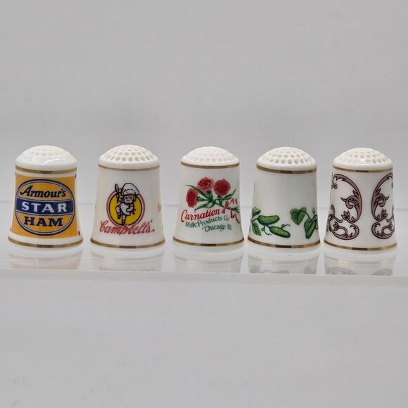 Country Store Advertising Thimbles Set of 25 and Info Cards W/ Wood Display Rack - Picture 12 of 16